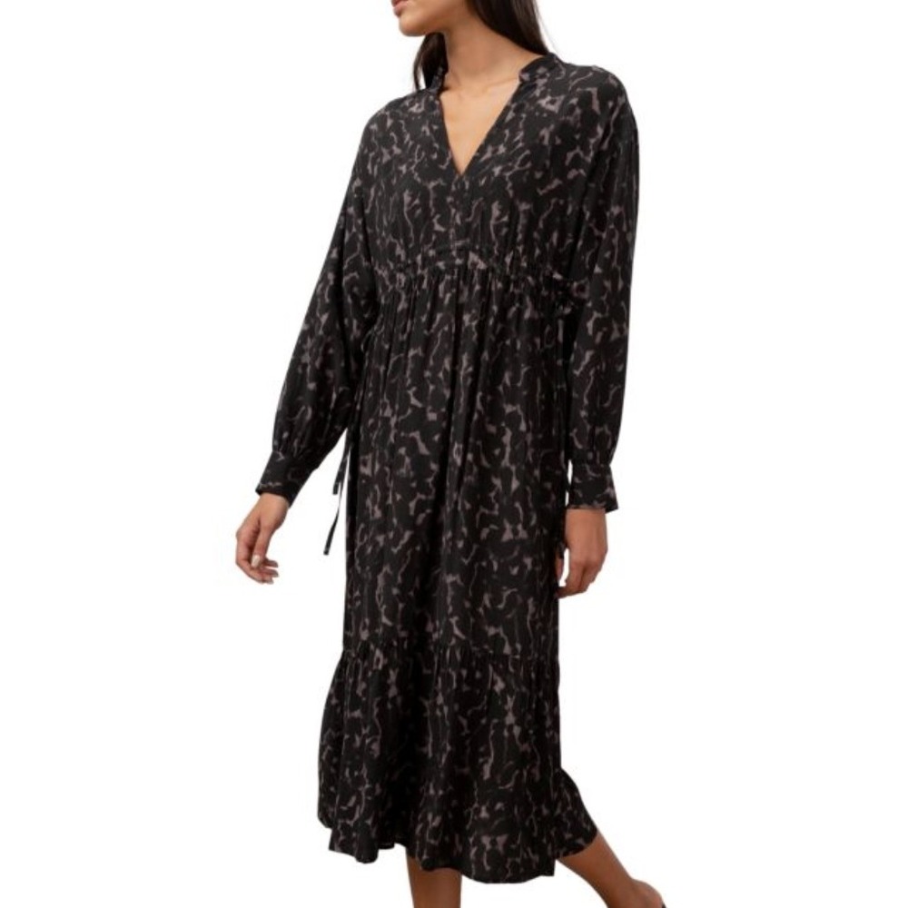 Rails Maple Diffused Midi Dress Women's L Long Sleeve V Neck Cheetah Print - Picture 2 of 12